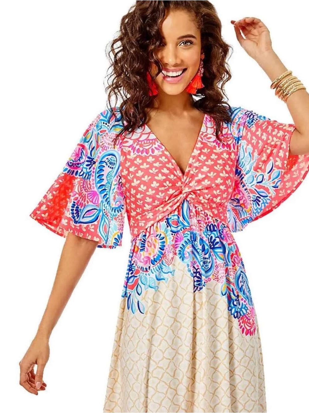 Lilly Pulitzer Minka Maxi Dress in the "Coral Spritz Beach Bungalow" Sz 14 - Picture 3 of 13